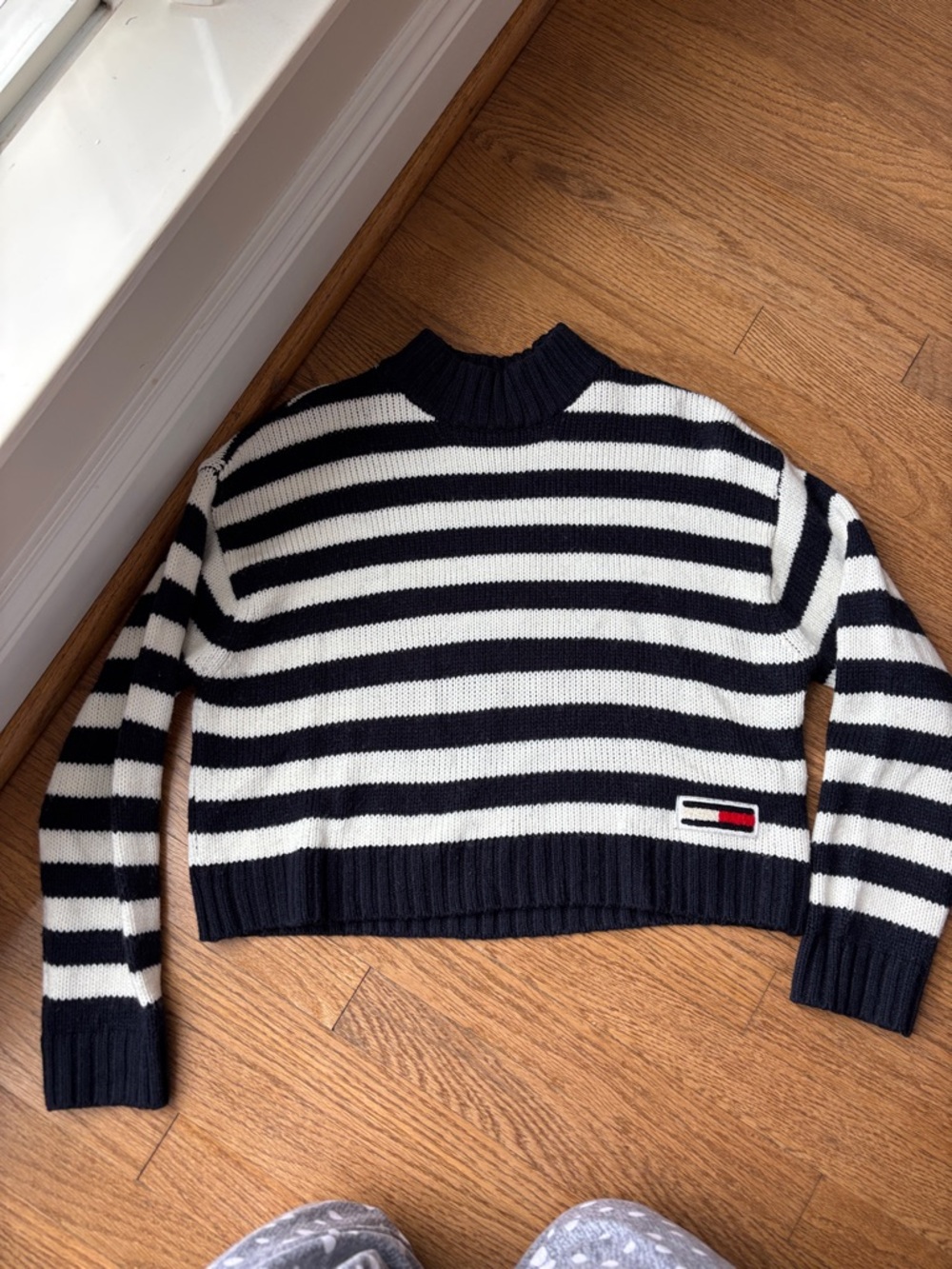 Tommy Hilfiger Striped Cropped Knit Sweater - Black & White